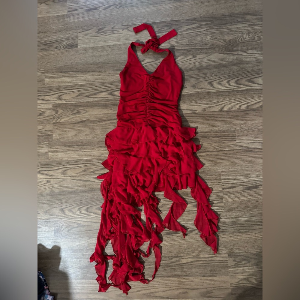 Cache Red Halter Neck Ruffled Dress - Picture 2 of 8